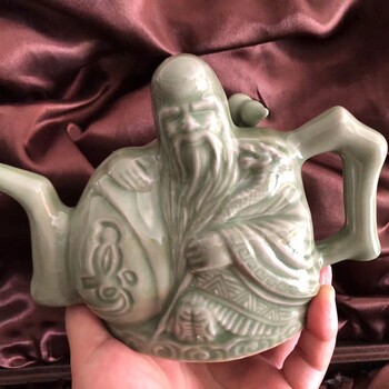 西安耀州瓷兩心壽星壺專批仿古耀州窯杯壺工藝品