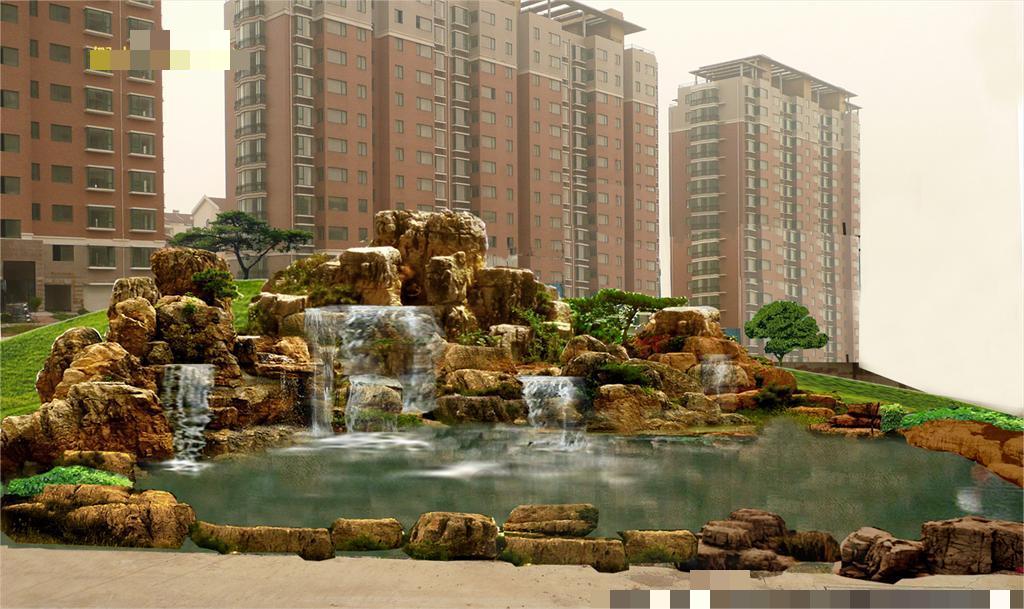 天津南开假山喷泉水景水幕设计施工