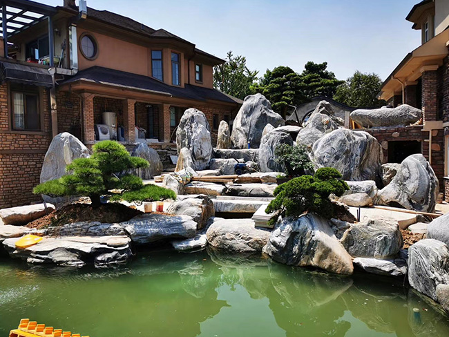 北京顺义假山鱼池设计别墅景观施工