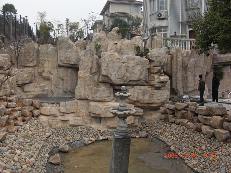 天津河西假山鱼池设计别墅景观施工