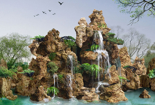 南川假山,喷泉施工设计精美